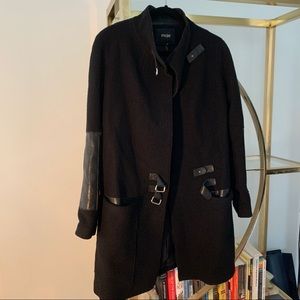 Maje Wool Coat w Leather Detailing
